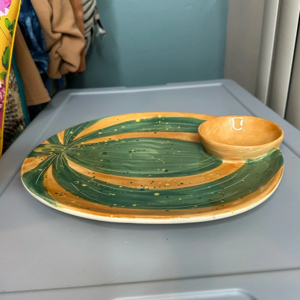 Pfaltzgraff Central Market Melon Single Chip  Dip Plate Hors d'Oeuvre Tray